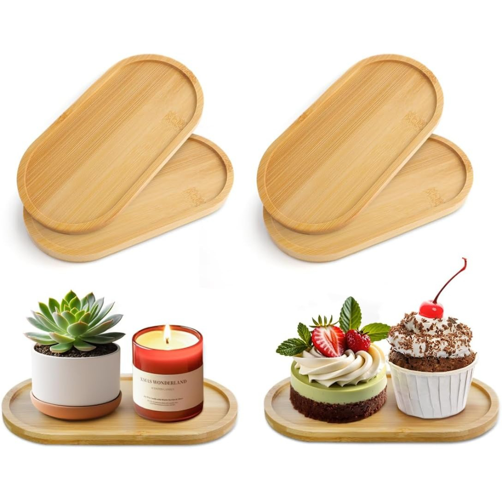 4pcs Bamboo Plant Saucer Oval  - Drip Tray Saucer บทวิจารณ์และราคา