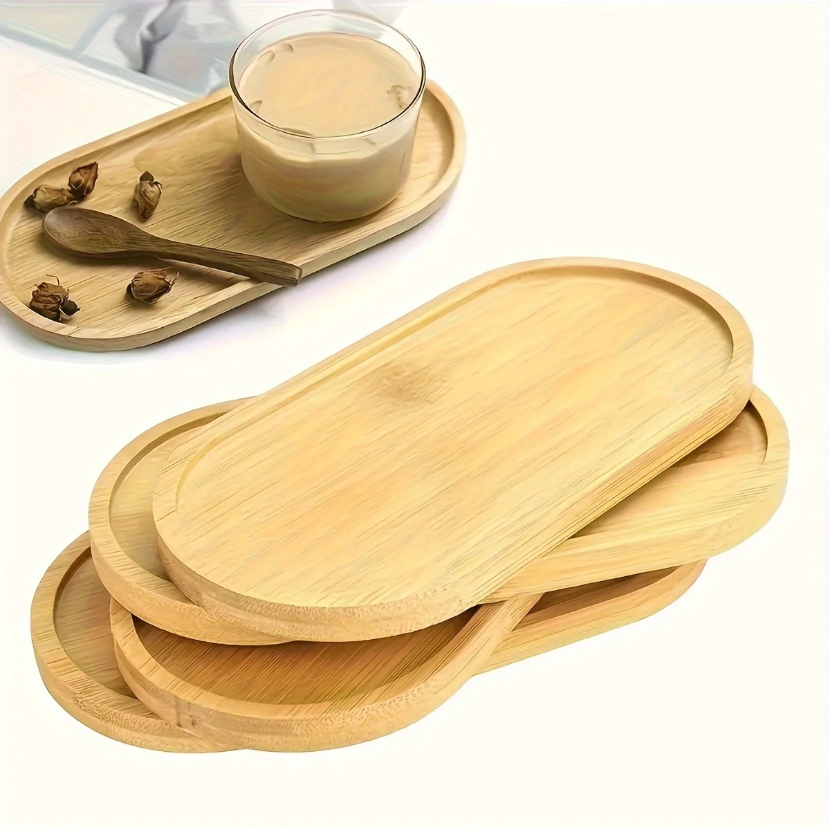 4pcs Bamboo Plant Saucer Oval  - Drip Tray Saucer บทวิจารณ์และราคา